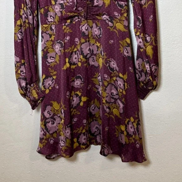 Not For Sale Free People Women Dress Purple S Morning Light Floral Mini Polka - Picture 5 of 11